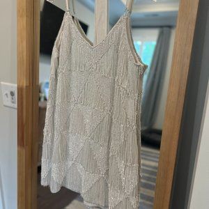 Retrofete Fringe Claire Dress White Large